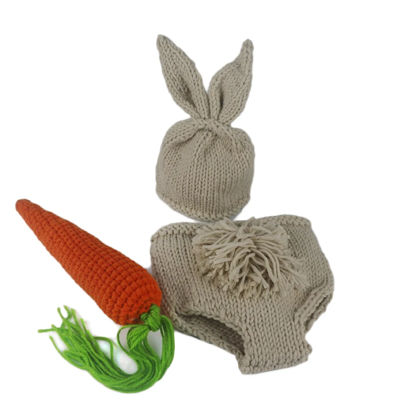 3pcs/Set Newborn Photography Props Knitted Cute Rabbit Shaped Hat+Shorts Outfits Costume Winter Baby Photo Clothes Suit | Детская одежда