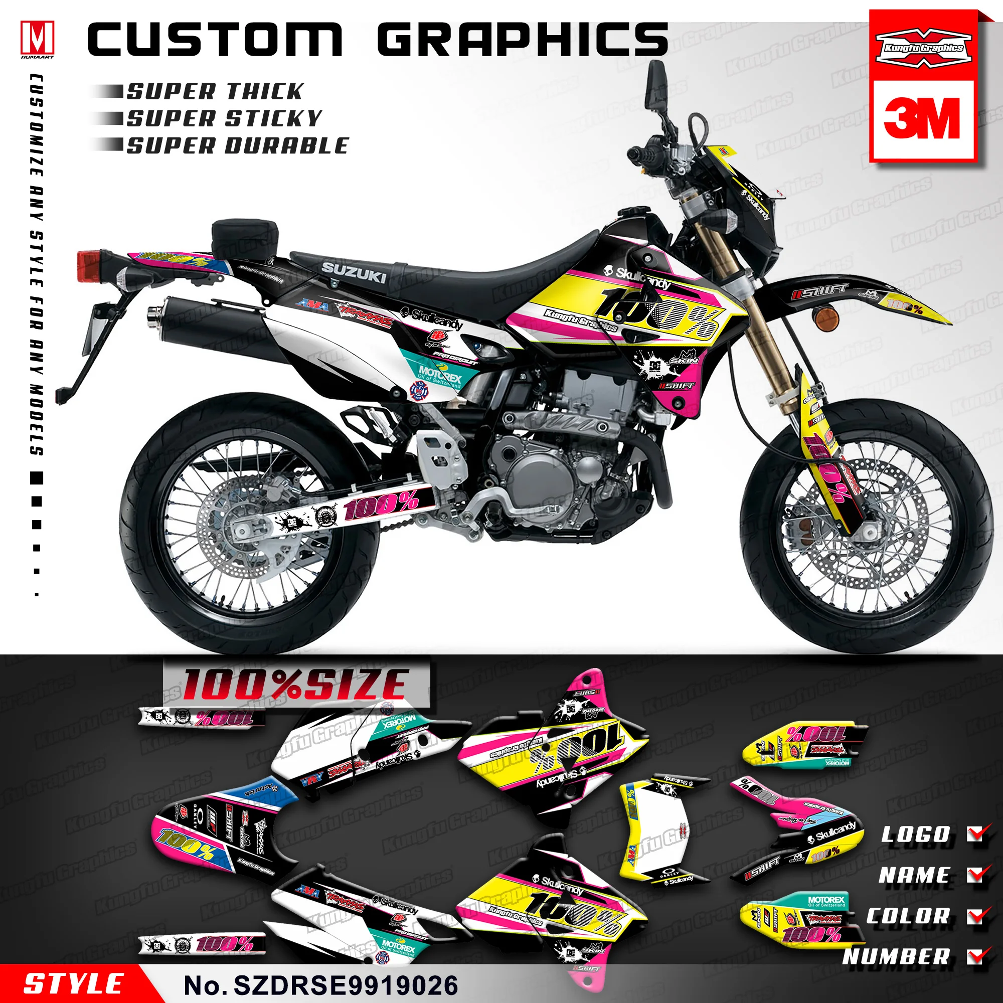 Набор стикеров KUNGFU GRAPHICS Team Racing для Suzuki DRZ400SM DRZ 400 SM DRZ400E 1999 2019 (Style no.