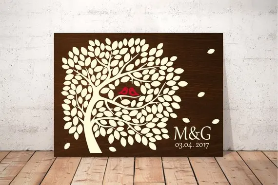 

Personalized 3D Wedding Guest Book Alternative Ideas,Rustic Loving Birds,Wood Custom Wedding Guestbook Gift For Couple