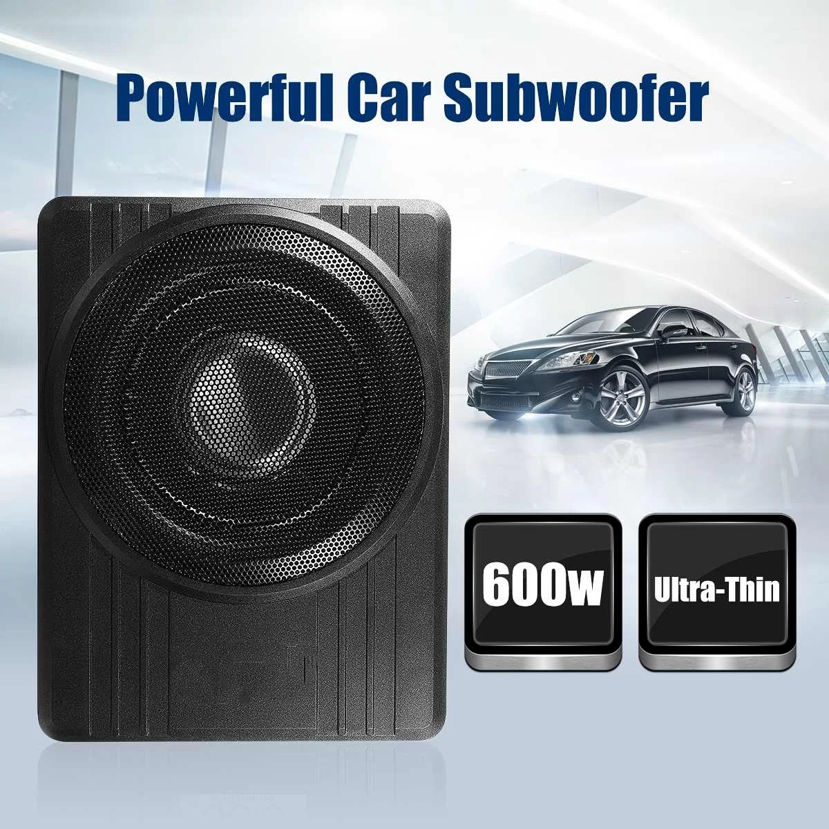 

10" 600W Ultra Thin Car Active Subwoofer Speaker Under Seat Vehicle Subwoofer Bass Amplifier Enclosure Car Audio Amplifier