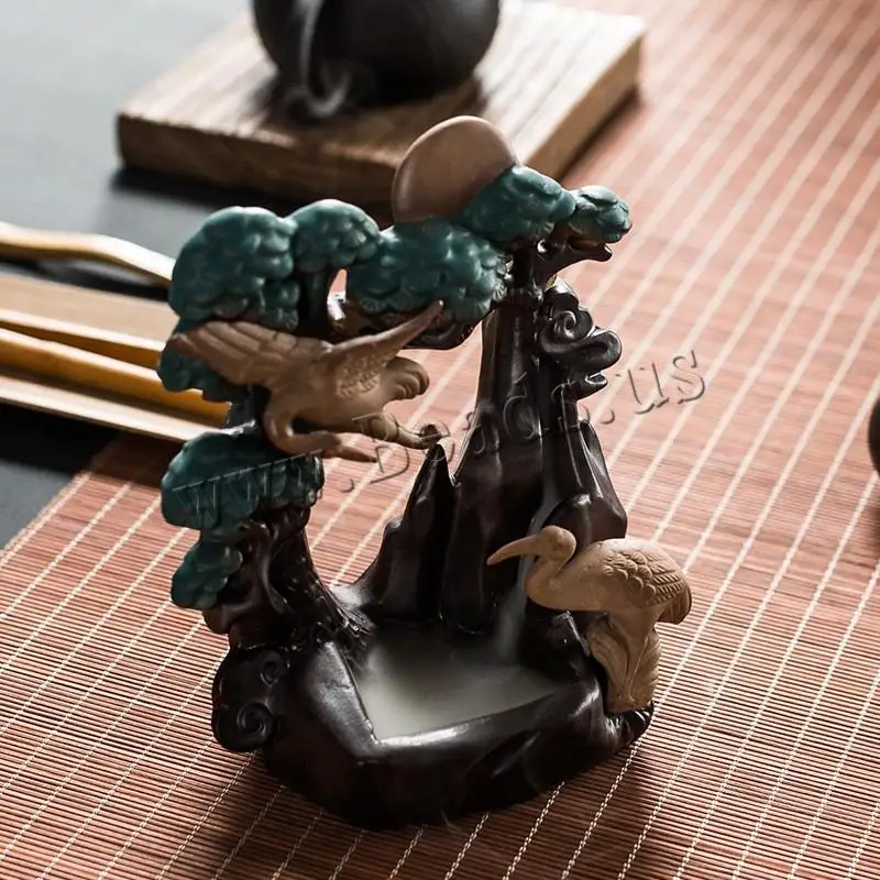 

Crane Ceramic Backflow Incense Burner Smoke Waterfall Rockery Incense Holder Censer Mountain River Handicraft Incense Holder