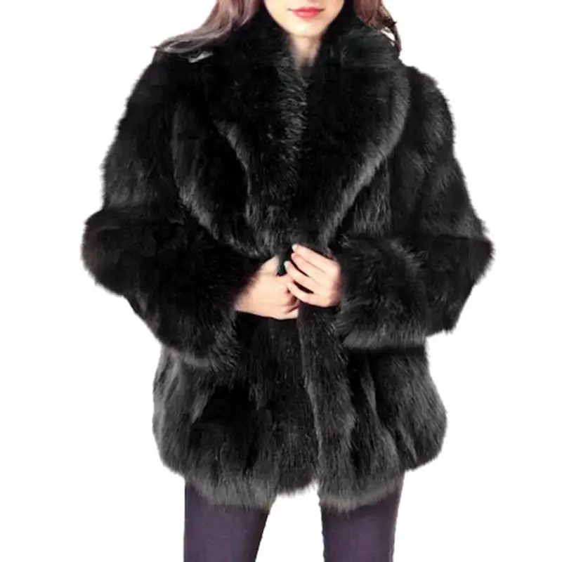 

2019 Medium Long Fake Fox Fur Jacket Women Autumn Winter Faux Fur Jackets Woman Warm Artifical Fox Fur Coats Female Ladies