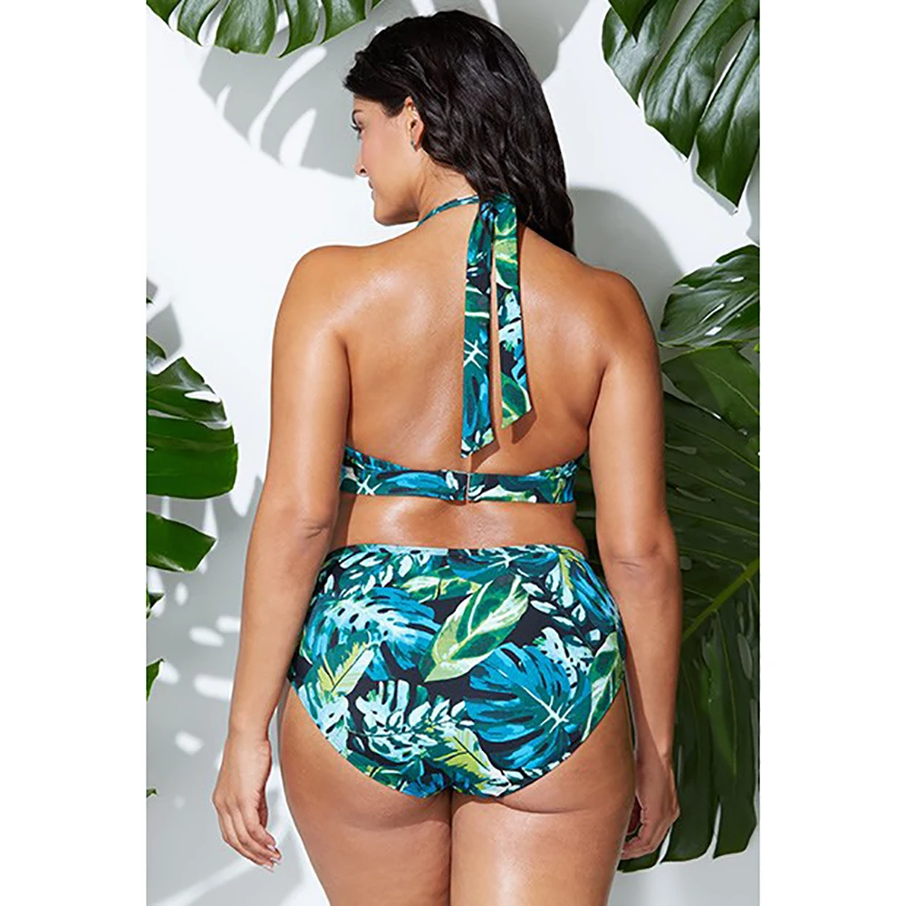 Купальник бикини большого размера женский купальник с высокой талией и пуш апом