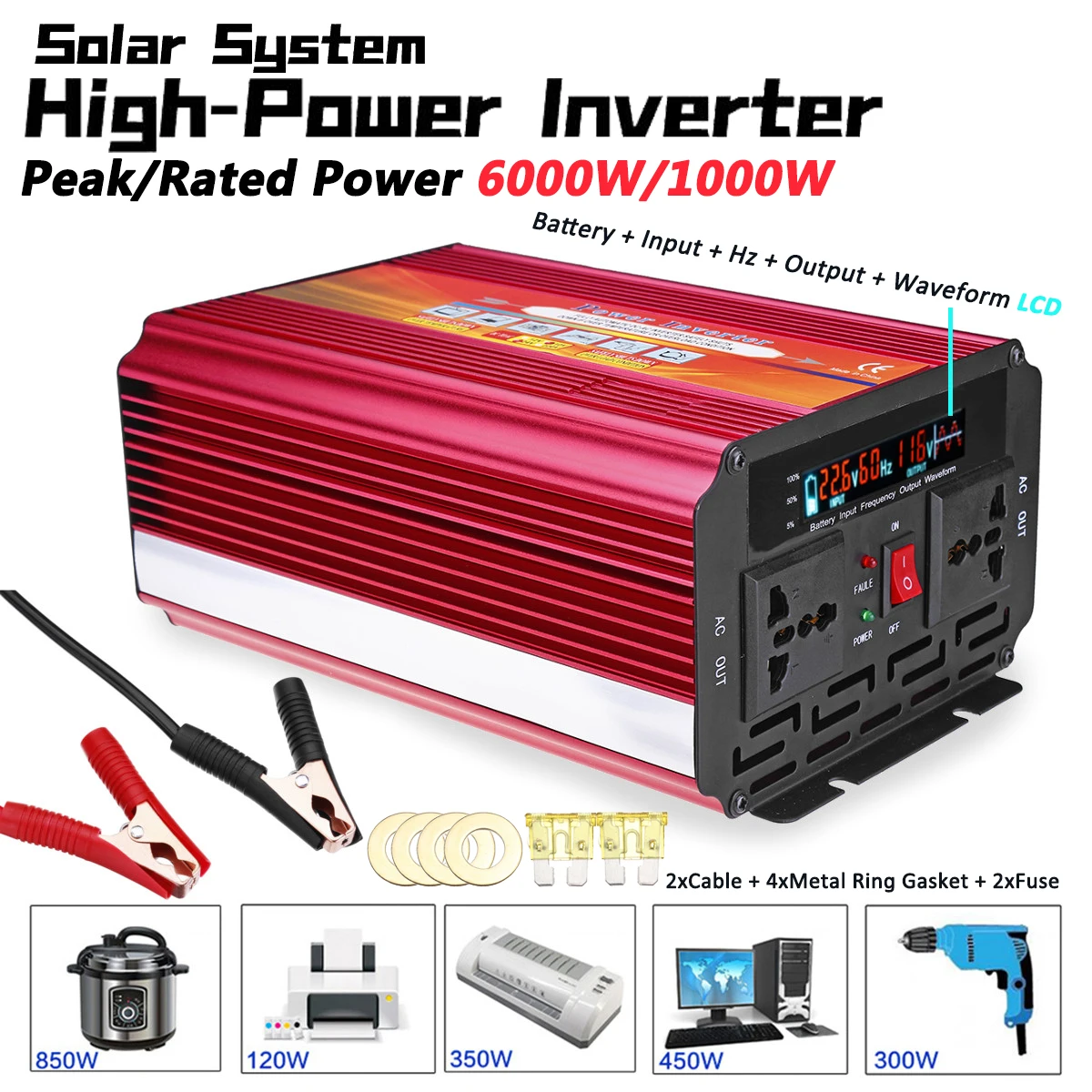 Солнечный инвертор 12V 220V 6000W P eak преобразователь Напряжения DC к AC автомобильный