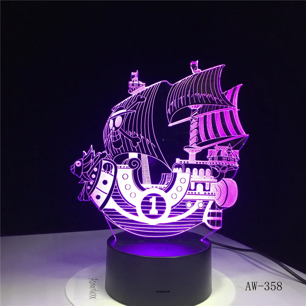 Пираты лодка корабль LED 3D ночник акрил 7 цветов Изменение USB настольная лампа