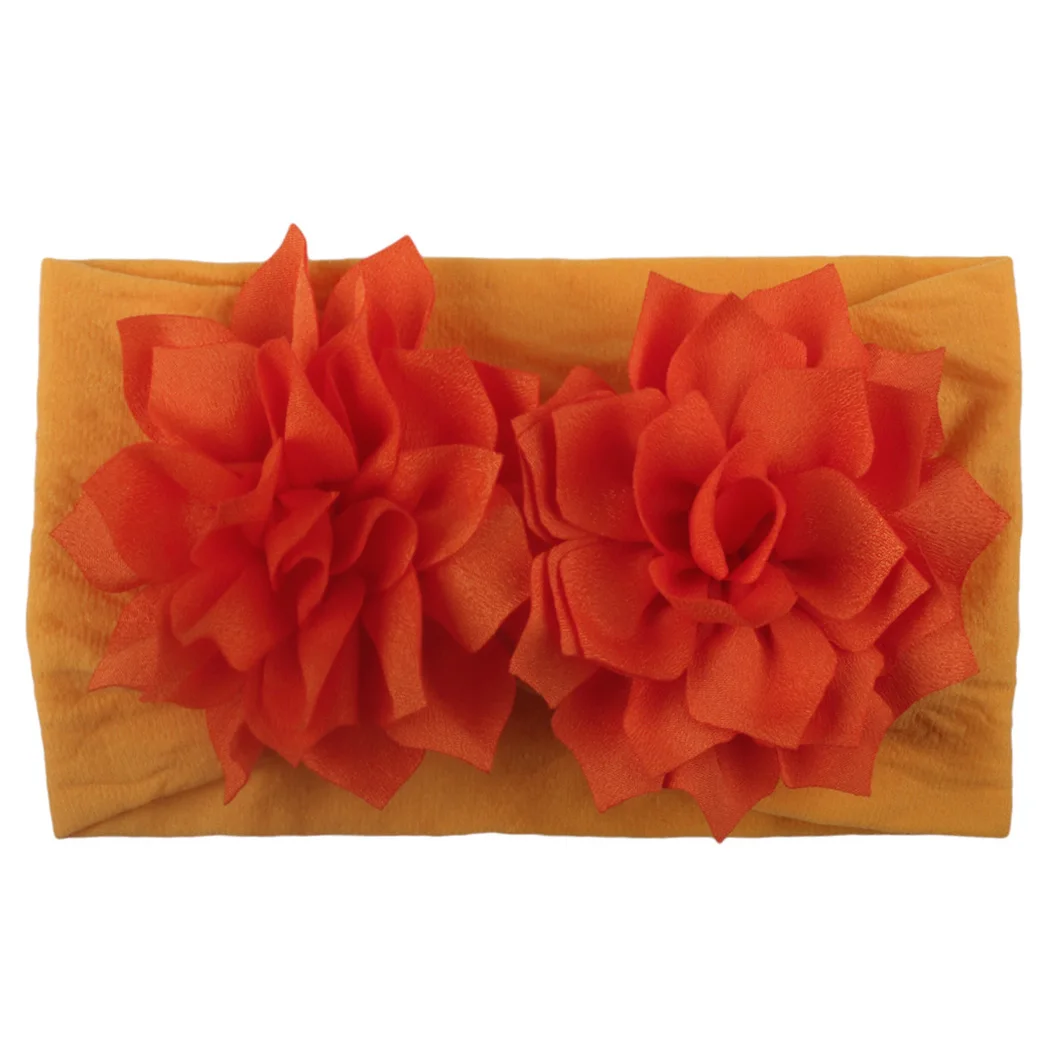 Girls Two Flowers Hairband Children Lovely Soft Turban Elastic Hair Bands Newborn Kids Headband Nylon Headwears Accessories | Детская
