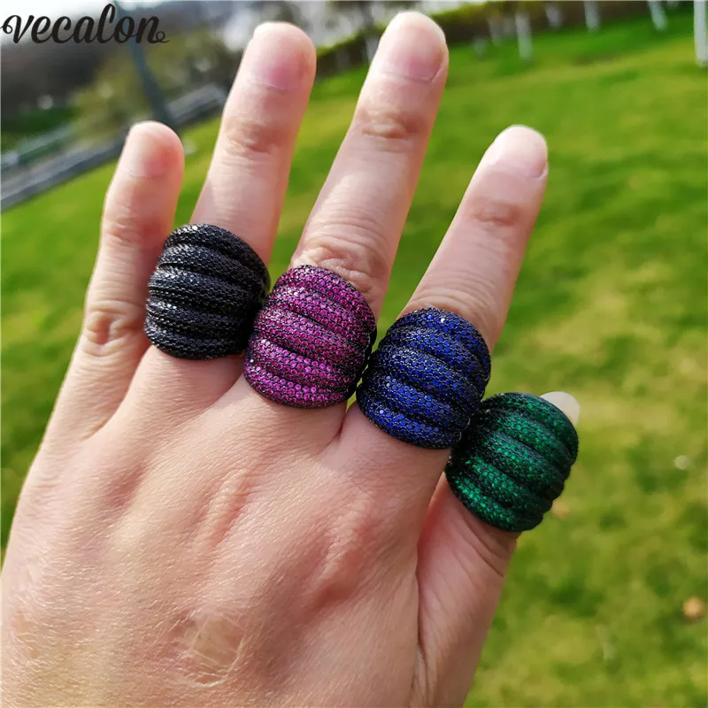 Женское Винтажное кольцо Vecalon черное Золотое с фианитом AAAAA обручальное для