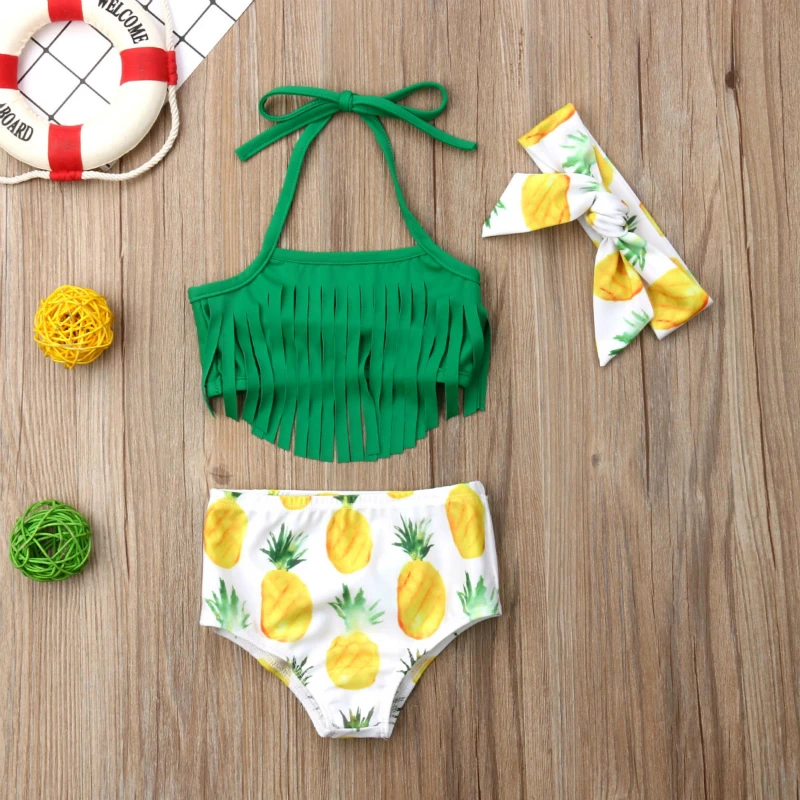 

3Pcs Pineapple Newborn Baby Girls Tassels Swimwear Swimsuit Bathing Beachwear