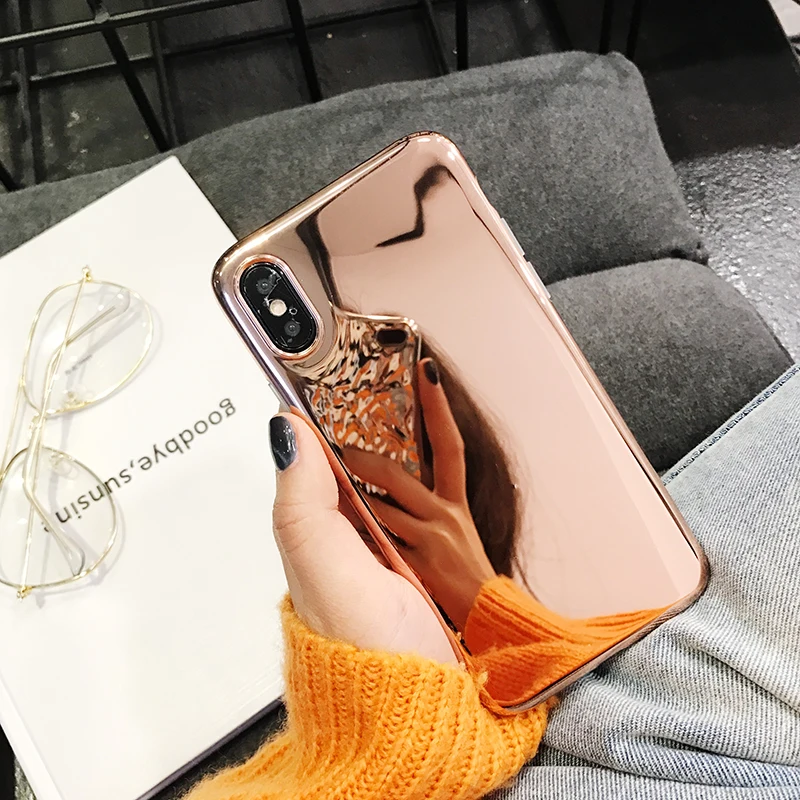 Plating Mirror Phone Cases For iphone 7 plus Case X Xs Max XR Soft TPU Silicone XS 6 8 Back Glossy Cover |