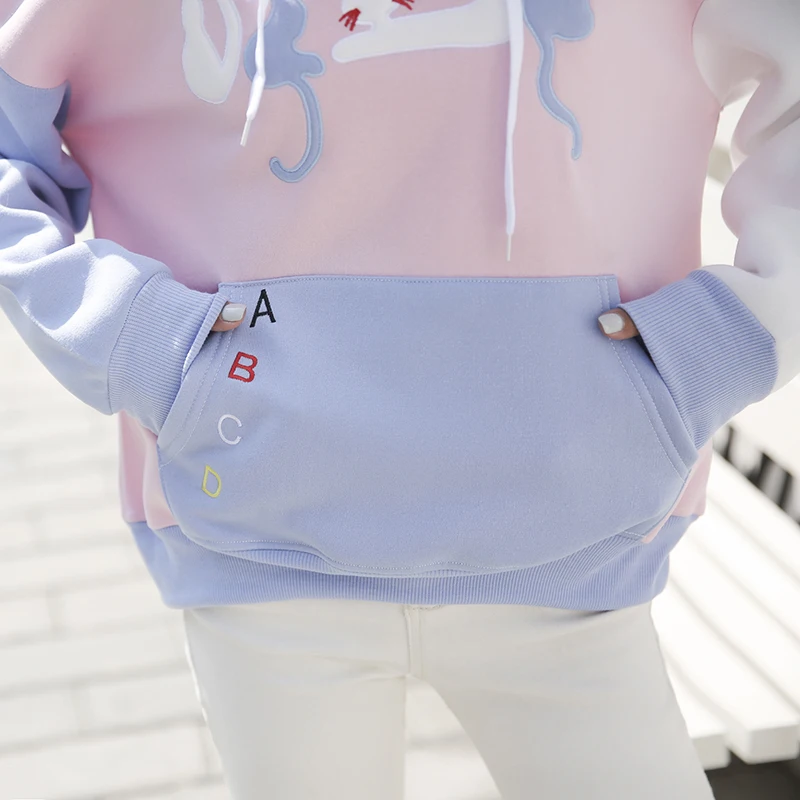 Осень зима Harajuku модные женские туфли толстовки милый мультфильм Волшебный цвет с
