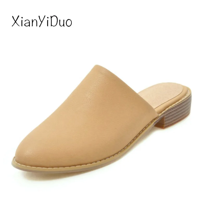 XianYiDuo/Новинка лета 2019 женская обувь Тапочки низкий каблук закрытый носок большие