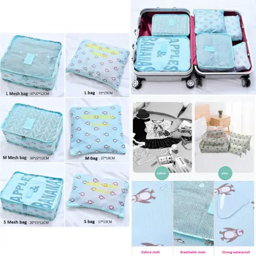 6Pcs Waterproof Travel Clothes Storage Bags Foldable Oxford Luggage Organizer Pouch Packing Cube | Дом и сад