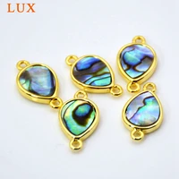 natural abalone shell connector teardrop pear shape gem stone charms rainbow shell gold setting jewelry double bail pendant