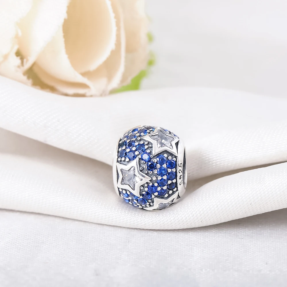 Devolove стерлингового серебра 925 пробы ночной Синий CZ Звезда бусины подходят Pandora