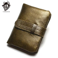 100 luxury vintage casual real genuine cowhide oil wax leather lady gloden color women wallets purse coin pocket female zipper