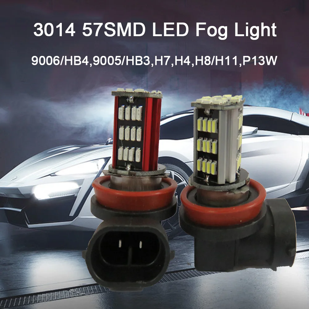 2 шт. H4 H7 H11 Светодиодный супер яркий фонарь 57 3014SMD Автомобильные противотуманные