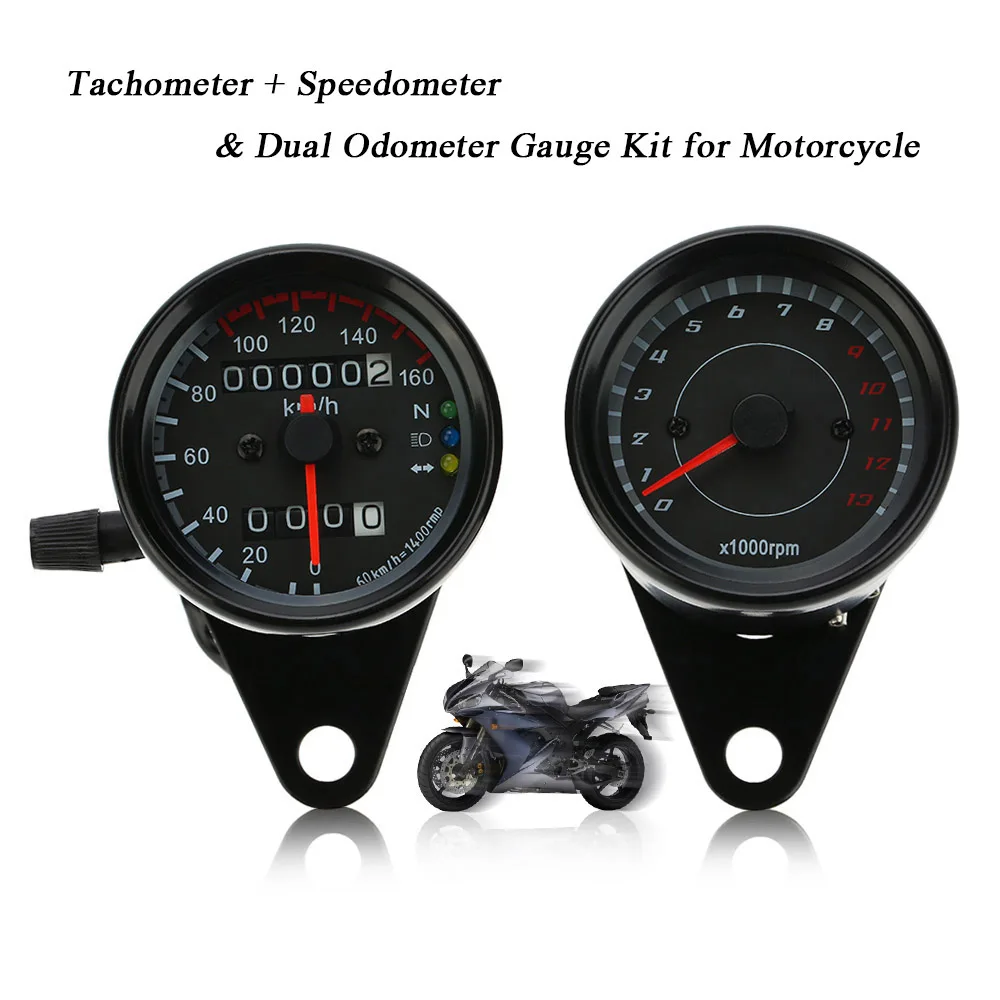 KKMOON 12V мотоцикл светодиодный сигнал Ретро 13000 RPM тахометр км/ч Спидометр двойной