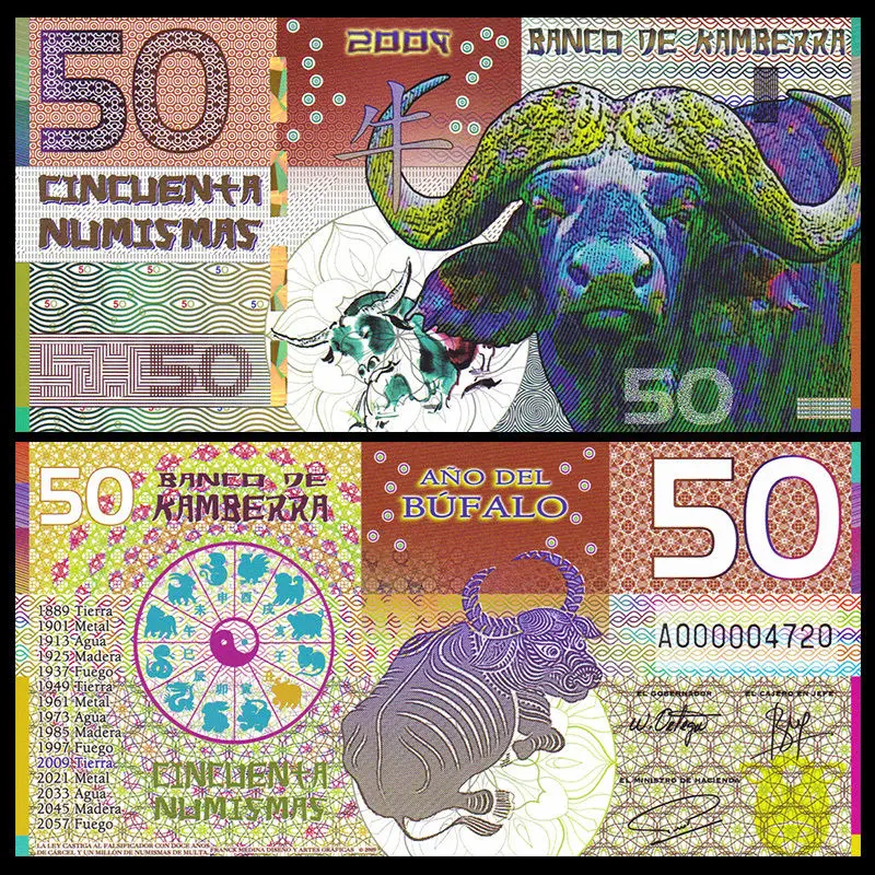 Kamberra 50 Numismas Китай лунный 2009 год полимер UNC Ox (Bull) банкноты нераспространенный