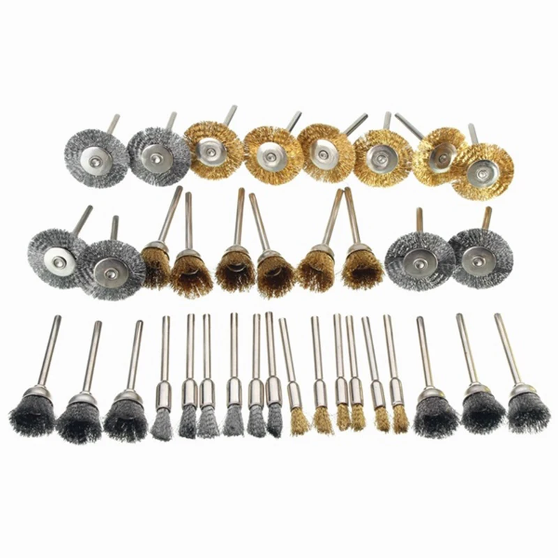

36Pcs High Quality Brass Steel Wire Brush Rust Removal Grinding Sanding Polishing Wheels kit Rotary Tools For Metal