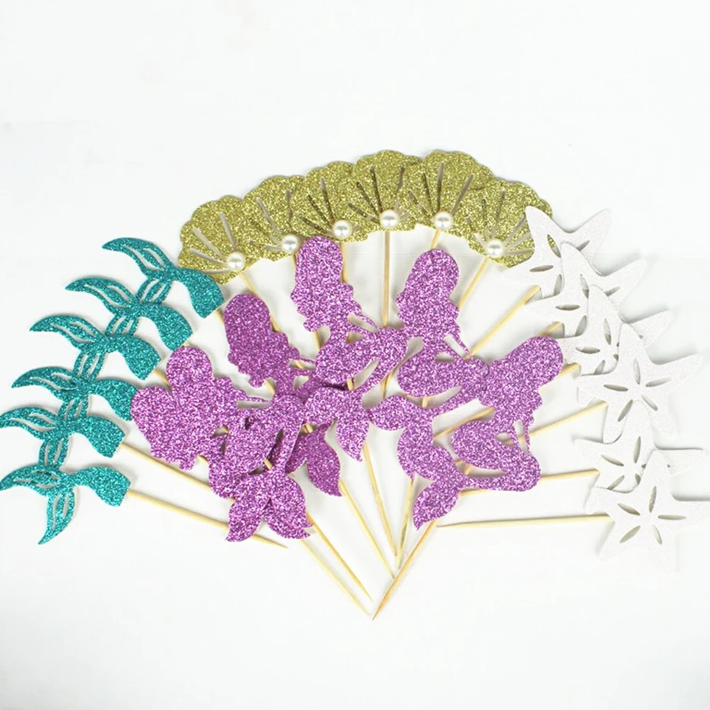 24 шт. торты русалки Топпер ракушка на день рождения Декор морская звезда флаги