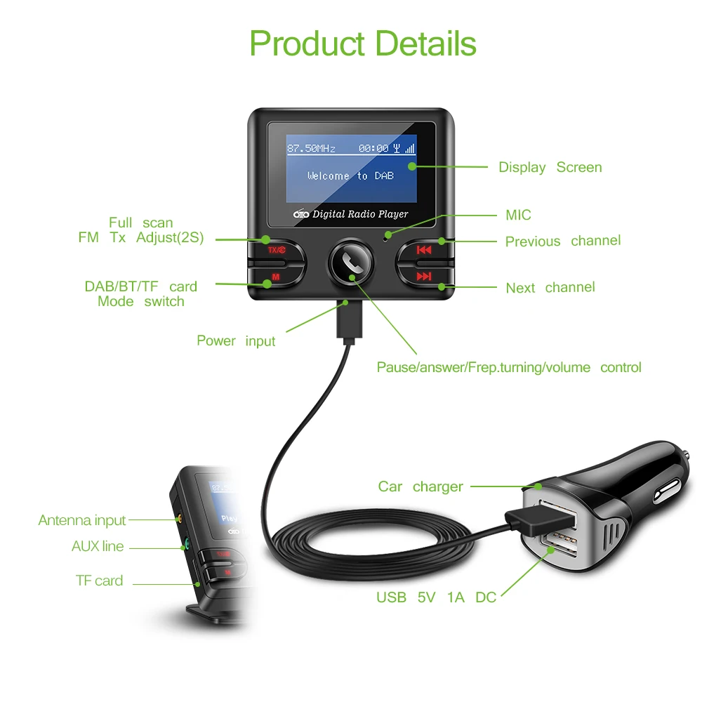 Bluetooth автомобильный комплект музыкальный плеер DAB приемник двойной USB