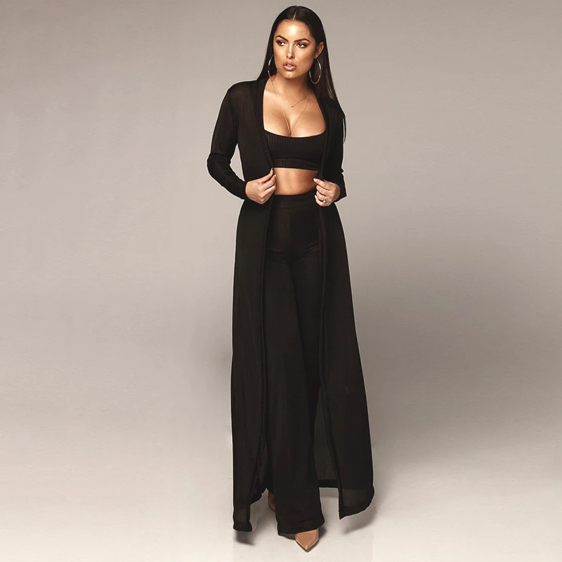 Комплект из трех предметов Justchicc женское черное розовое пальто + топ длинные