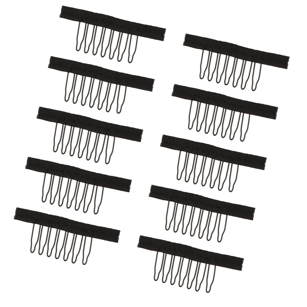 10 Pieces New 7 Teeth Wig Combs - Steel Tooth Comb for Wig Caps Lace Cap Black - Portable Stainless Steel & Fabric image 6