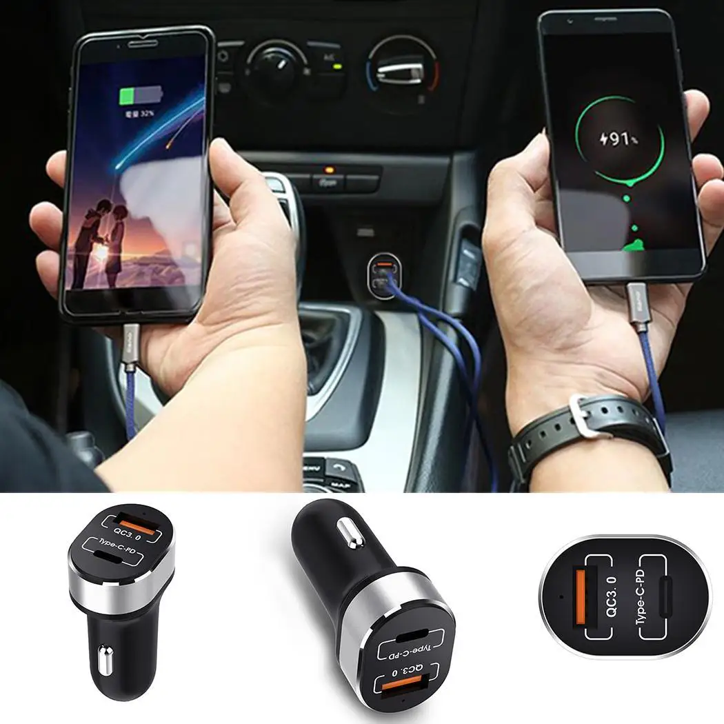 Универсальное автомобильное зарядное устройство QC3.0 с разъемом USB Mini Type C для