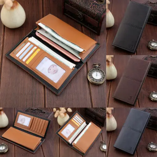 Мужской кожаный длинный клатч кошелек держатель для кредитных карт на молнии