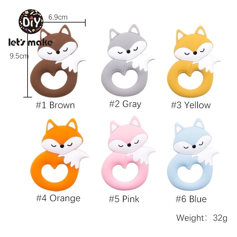 Let's Make Silicone Animal Teether Fox Shape Food Grade Cartoon Silicone DIY Nursing Teething Cute Fox Silicone Patent 6pc /lot