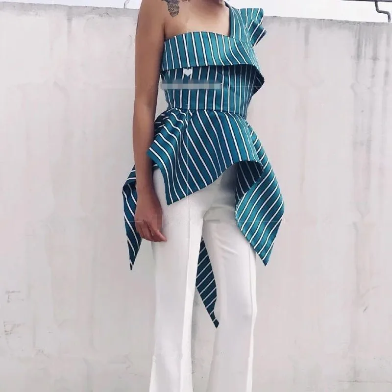 SISPELL полосатые женские топы и блузки рубашки с открытыми плечами оборками
