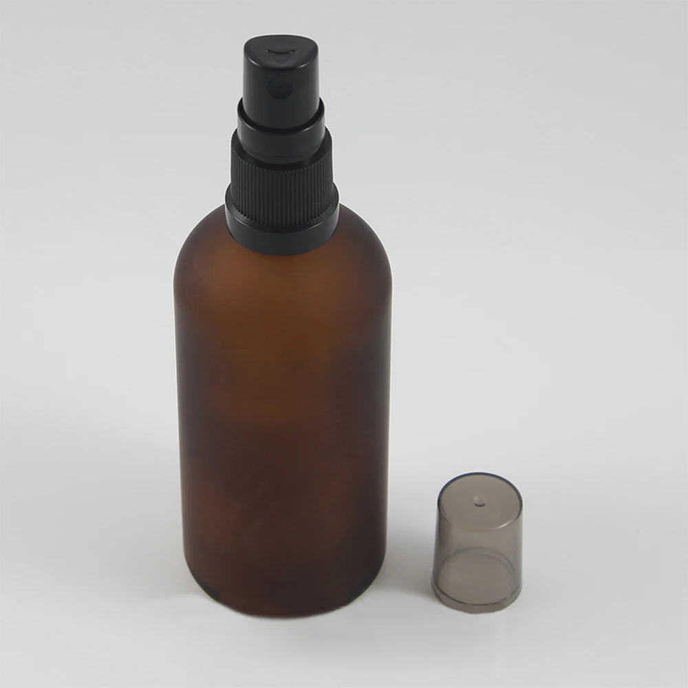 Round frosted amber glass essential oil perfume bottle 100ml empty mist spray with pump | Красота и здоровье