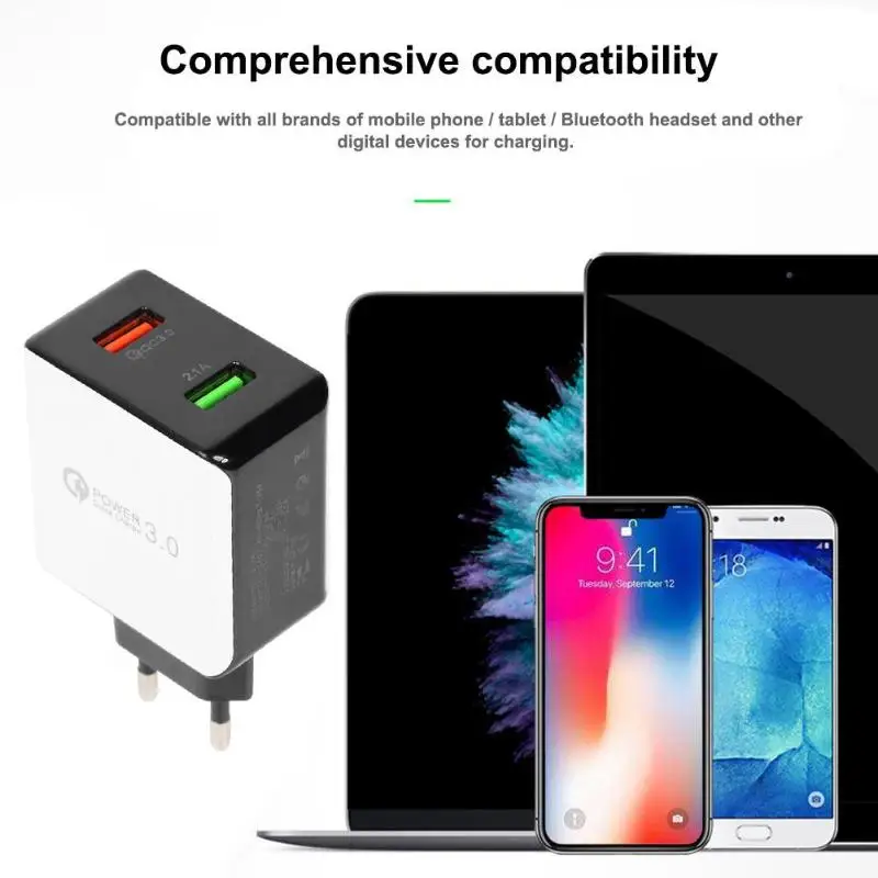 2 USB с двойным портом QC 3 0 2.1A быстрое зарядное устройство ЕС Разъем для мобильного