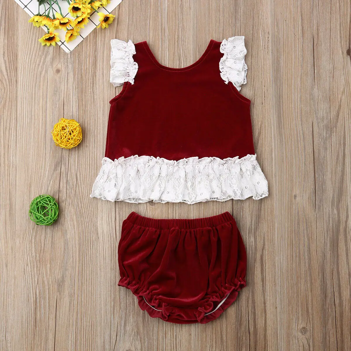 Комплект одежды для новорожденных девочек кружевной вельветовый Топ футболка
