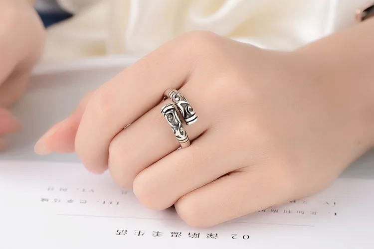 KITEAL 2019 new silver plated 925 engraved resizeable Lady wedding ring balck retro open opal jewelry | Украшения и аксессуары