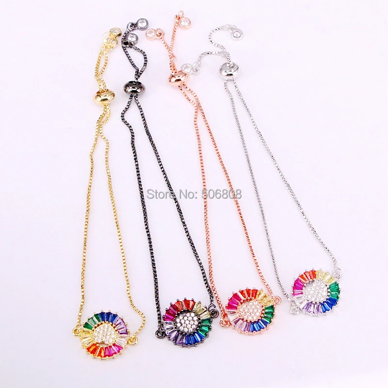 

6PCS, Colorful CZ Zircon Charm Bracelet, Rainbow Heart Round Connector Bracelets Slide Jewelry