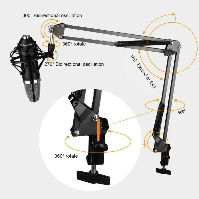 Professional Microphone Stand Holder Bracket Desktop Mic Adjustable Metal For Live Broadcast | Электроника