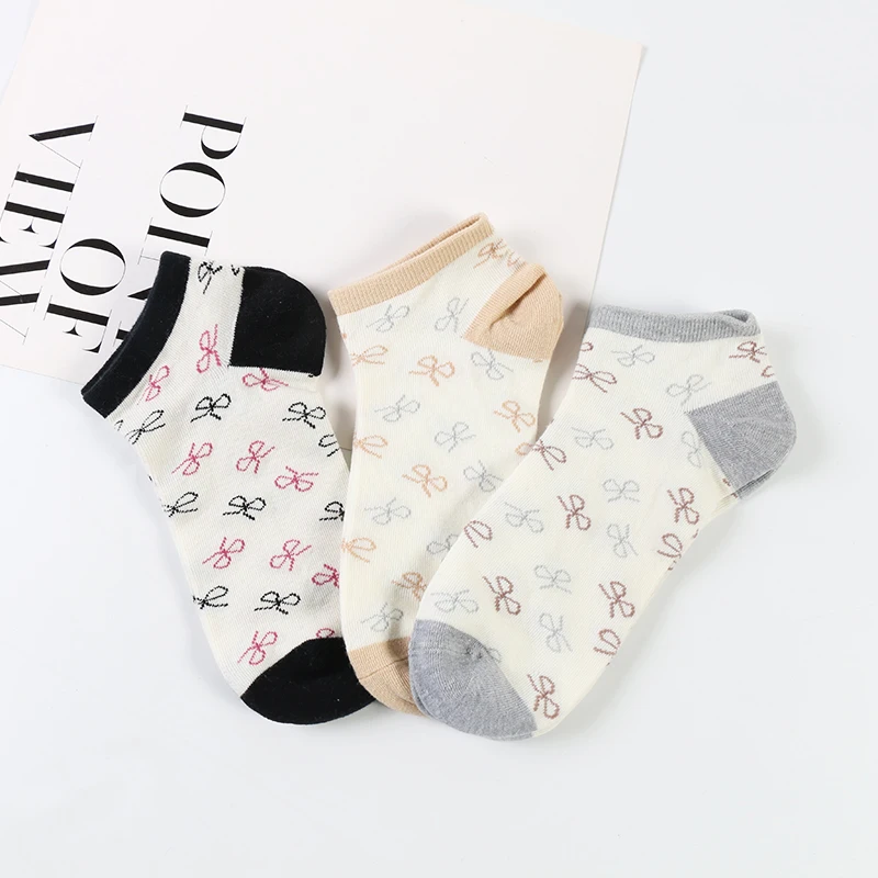 

DONG AI 3 pairs casual combed cotton nylon bag boat socks bow flower soft treatment youth girl