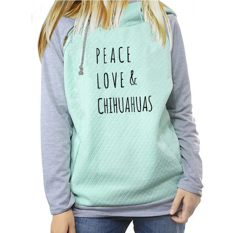 2018 Новая мода PEACE LOVE CHIHUAHUAS печать Kawaii Толстовка Femmes женское худи свободный хлопок