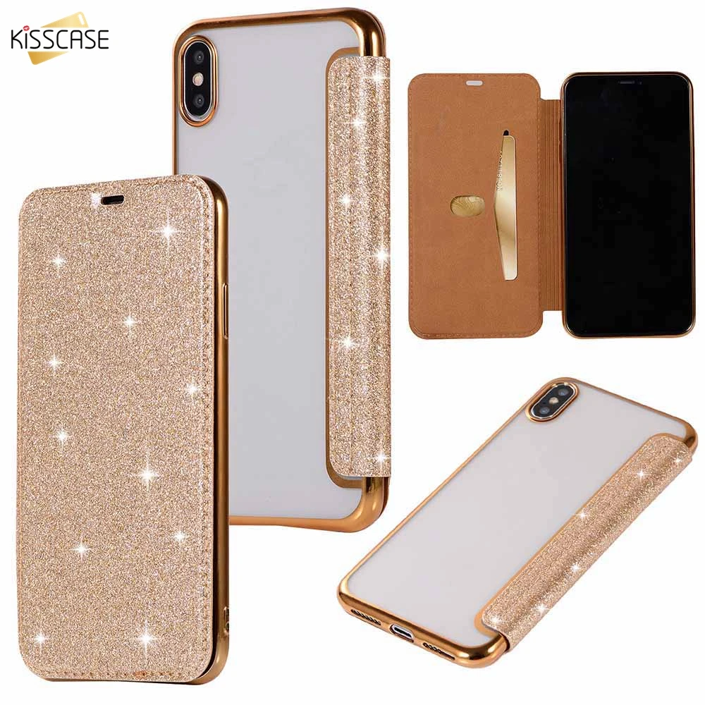 KISSCASE блестящий кошелек кожаный флип чехол для телефона iPhone X XR XS Max 5 5S SE 6 6S 7 8 Plus