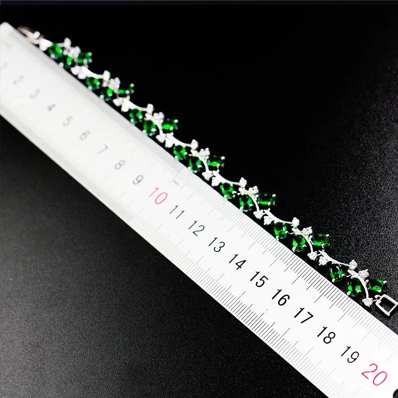 925 Silver Jewelry Green Wedding Bracelets For Women AAA Cubic Zirconia Bridal | Украшения и аксессуары