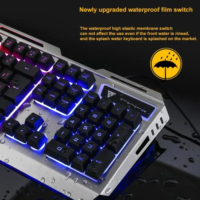 V1 USB Проводная эргономичная 7 цветов LED подсветка Механическая игровая клавиатура