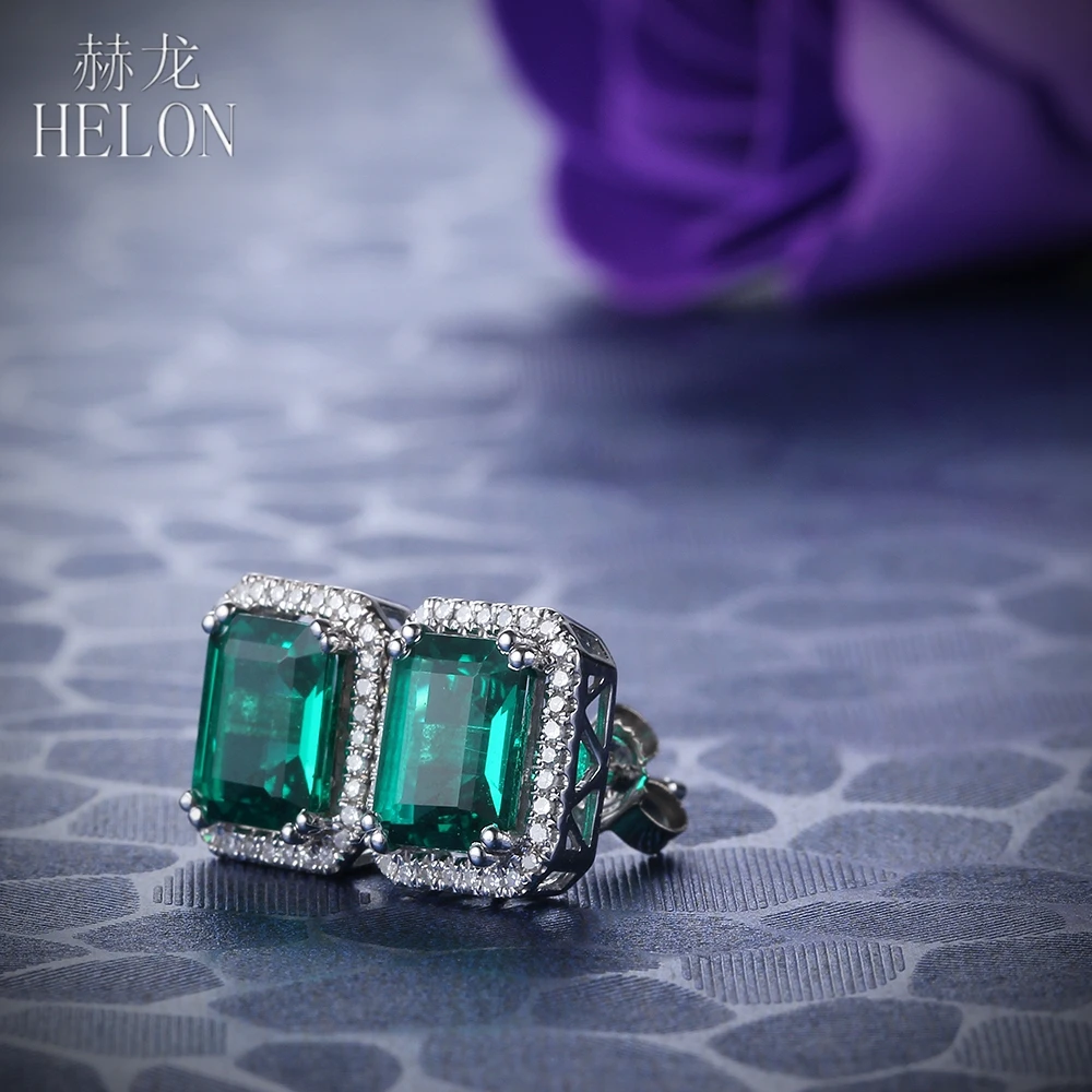 HELON 2.1ct 5x7 мм подлинные обработанные изумрудами серьги для помолвки 10K из белого