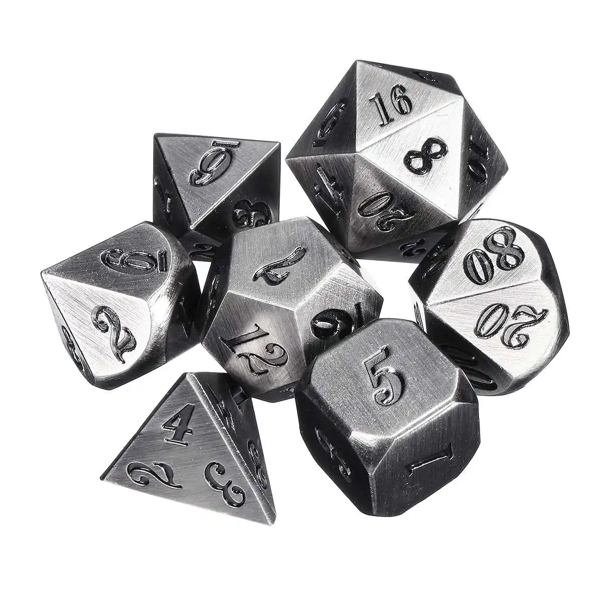 7 шт./компл. тисненые многогранные кубики из тяжелого металла набор DnD RPG с черной