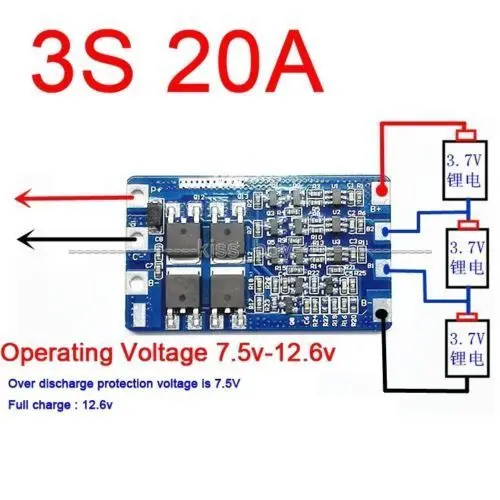 3S 20A Li-ion Lithium 18650 Battery BMS Protection PCB Board 11.1v 12.6v Cell | Электронные компоненты и