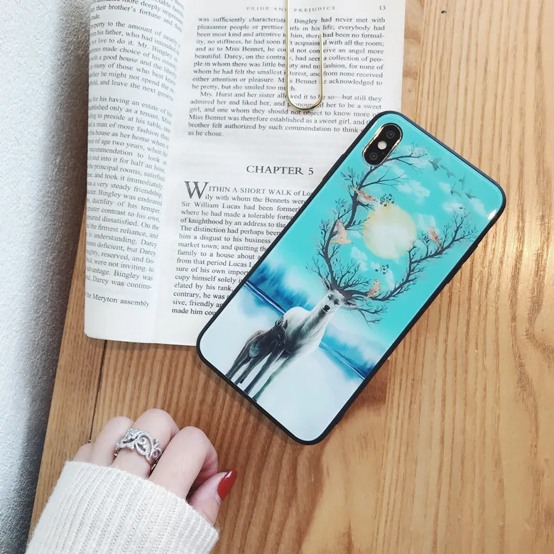 XR Fancy Dream Deer Tempered Glass Phone Case Anti-shock Full Cover For iPhoneXsmax 8plus 6s 7plus Shell Body Protection | Мобильные