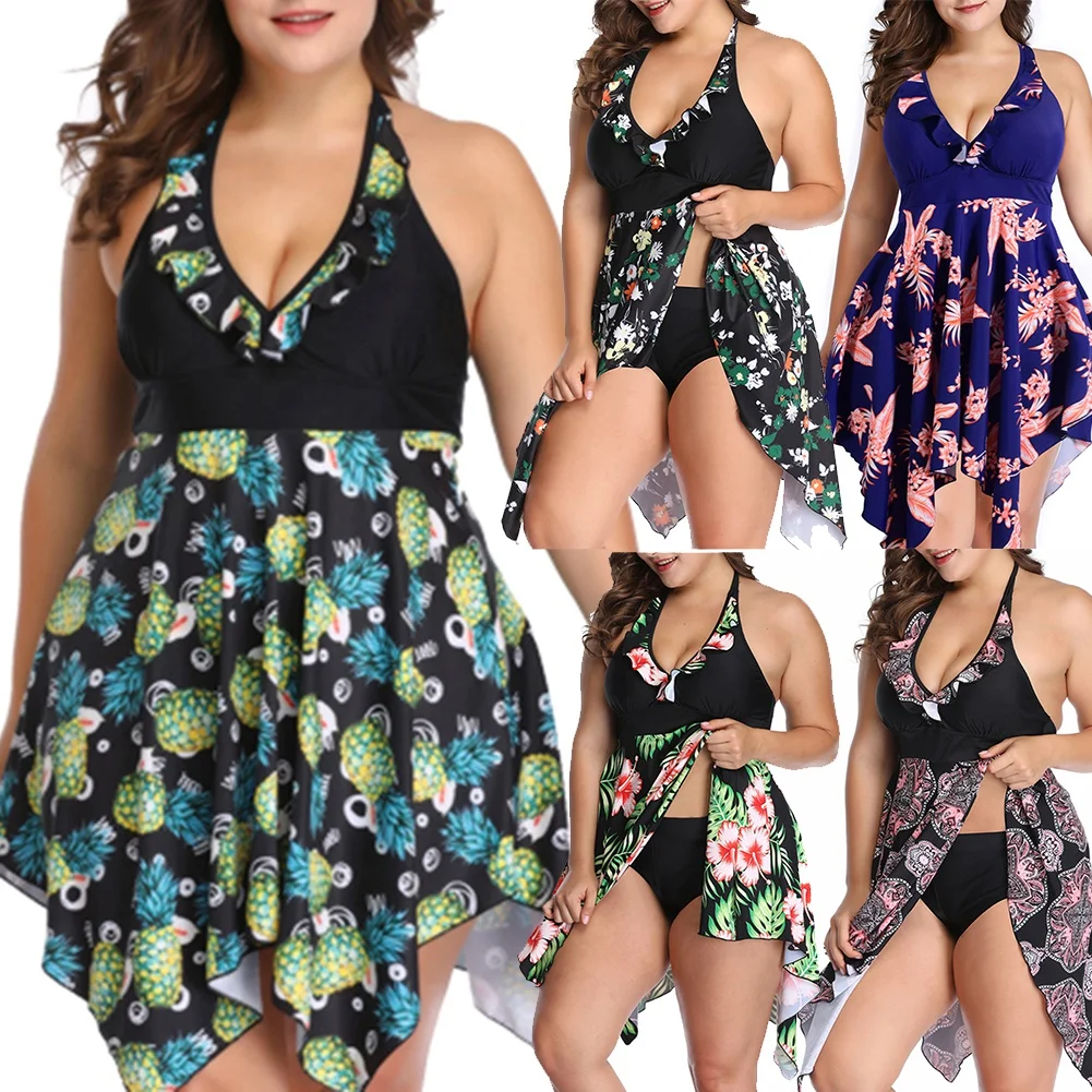 Женский Танкини с цветочным принтом Модный комплект из двух предметов купальник