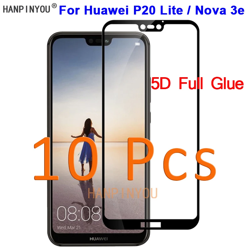 10 шт./лот для Huawei P20 Lite / Nova 3e 5 84 &quot5D полное клеевое Покрытие Закаленное стекло