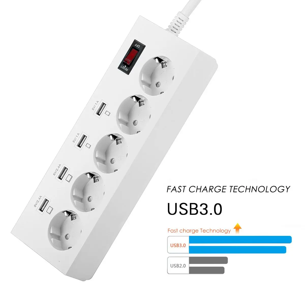LEORY 5 Outlet 4 USB розетки переменного тока европейская полоса питания быстрое