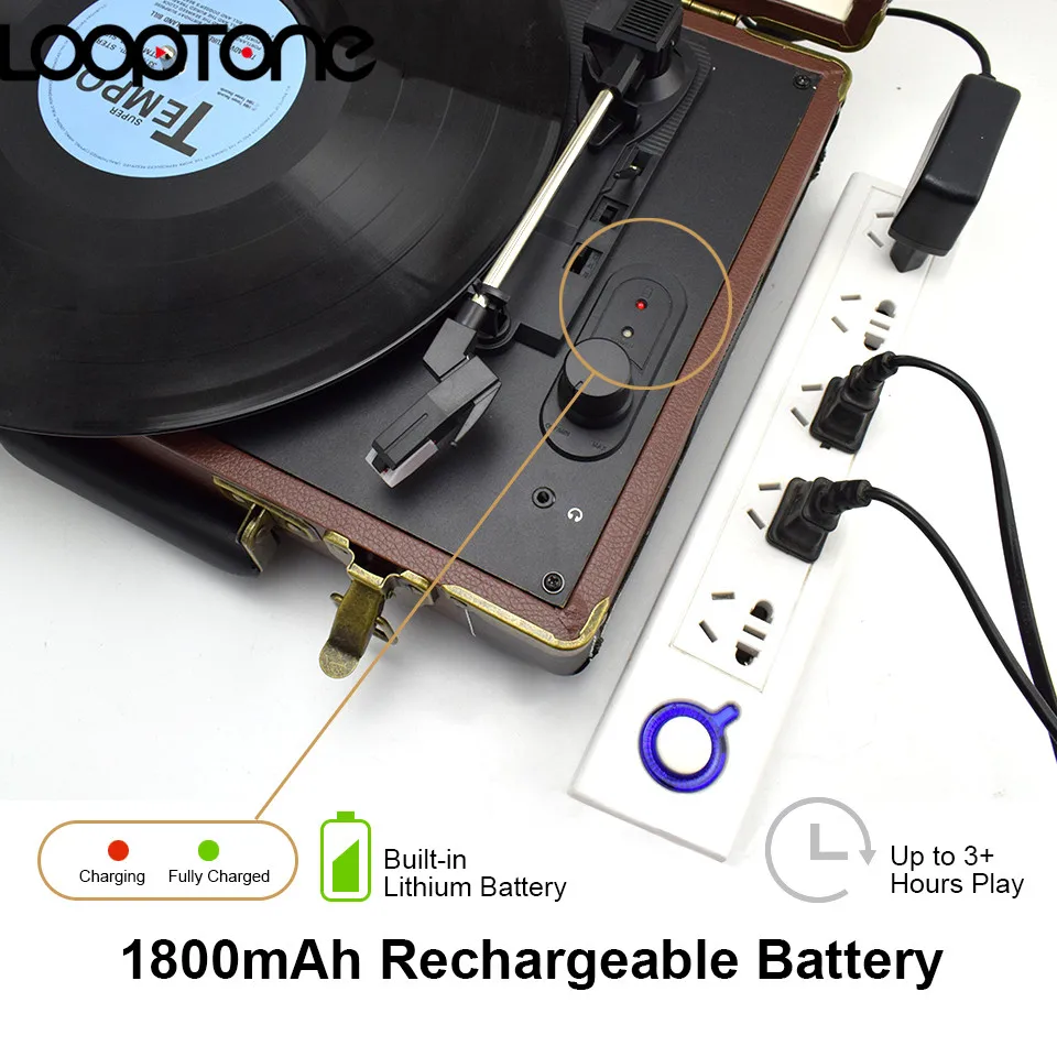 LoopTone Винтаж 3 скорости Bluetooth ремень привод портативный проигрыватель для